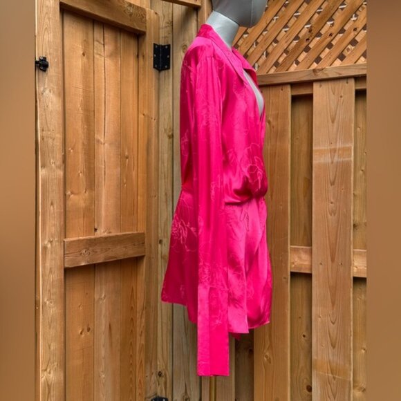 🆕 RAT & BOA 🧿 NWOT Paloma Pink Floral Satin Long Sleeve Mini Dress Sz XXL US12 - Picture 5 of 15